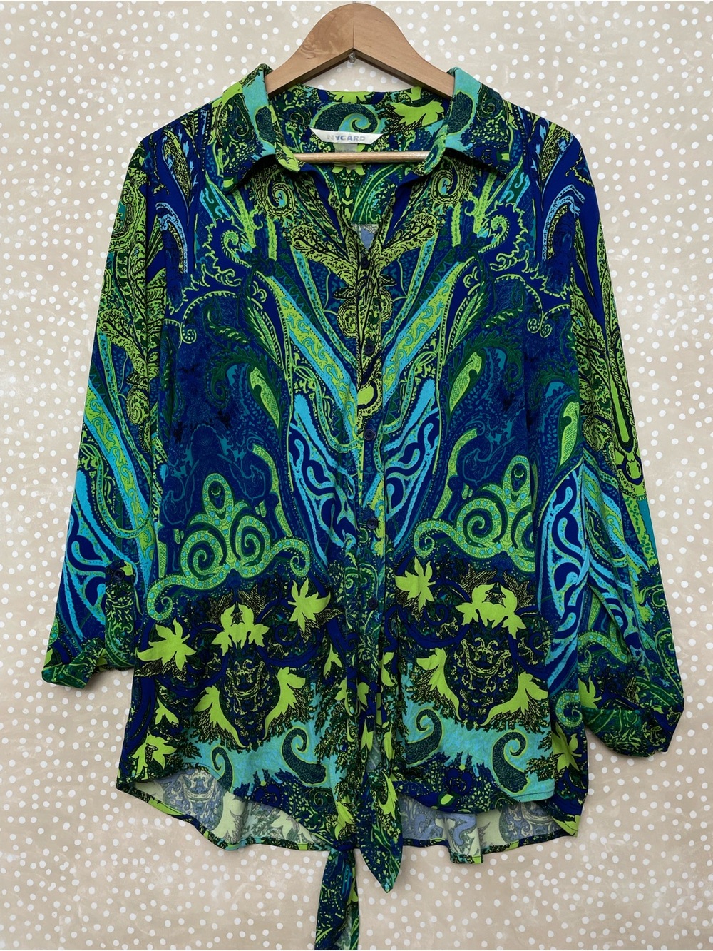 NYGARD paisley jersey stretch tie front top size XL button up boho resort